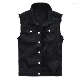 Men's Vests Sokotoo Black Jean Vest Slim Fringe Denim Waistcoat Sleeveless Tank Top Guin22