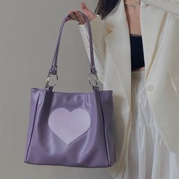 Evening Bags Heart Pattern Women PU Leather Shoulder Female Cool Girl Purple Underarm Bag Fashion Design Ladies Small Tote HandbagsEvening