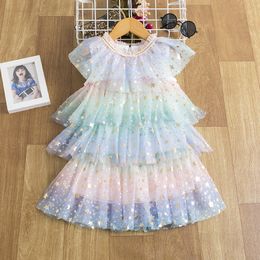 Summer Baby Girl's Dresses Rainbow Star Organza Lace Sleeveless Children's Princess Skirt Kids Dress Clothing 39dx E3