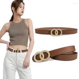 Belts Fashion Womens PU Leather Belt Designer Double Ring Alloy Buckle Simple Dress Jeans Ladies Thin WaistbandBelts BeltsBelts Smal22