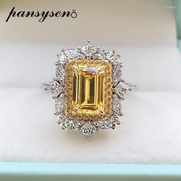 Cluster Rings 100% 925 Sterling Silver Emerald Cut Citrine Created Moissanite Gemstone For Women Wedding Bands Engagement RingCluster Rita22