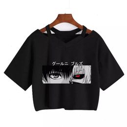 Womens T-shirt Funny Anime Gothic Clothes Y2k Sexy Harajuku Oversize Tops-tee Ulzzang Black Female Top Casual Sling Tee