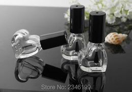 nail oil bottle brush UK - 5ML Nail Oil Bottle, Heart Shaped Plastic Black Screw Cap With Black Brush, Nail Oil Glass Small Packing Container, 30pcs lot