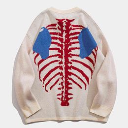 Men Pullovers Oversized Skeleton Bone Graphic Couple Harajuku Knitted Sweaters Casual Japanese Streetwear Women Sweater Clothing T220730