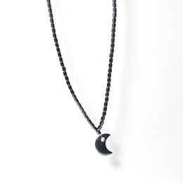 Moon Shape Hematite Pendant Necklace For Men Women Natural Stone Pendant Magnetic Necklace Beads Jewelry