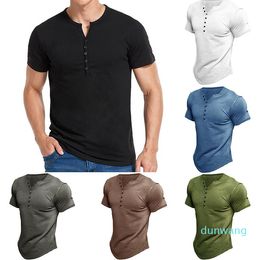 Designer -Men's T-Shirts Tops Short Sleeve Tee Men Blouse T Shirt Vintage Button V Neck Casual Solid ColorMen's