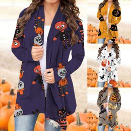 Women's Blouses & Shirts Halloween Cardigan Long Sleeve Top Shirt Jacket Coat Pumpkin Skull Printed Blouse Women Casual Loose Autumn BlusasW