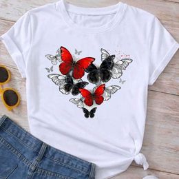 Graphic T Shirt Fashion Butterfly Love Heart Clothes Summer Tee Ladies Cartoon Clothing Short Sleeve Women T-shirt Female Top