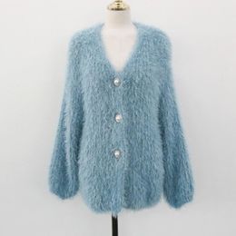 Women's Knits & Tees Knit Mohair Fashion Loose Single-breasted Cardigan Sweater Jacket Thick Crochet Autumn/Winter Women's V-neck Cardig