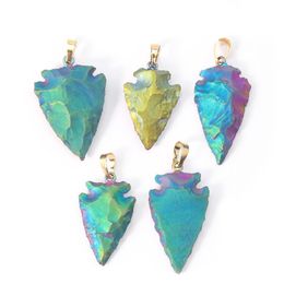 Colares pendentes de quartzo cruas de seta arco -íris charms de pedra gem wand brinco diy colar colar jóias móveis fazendo acessórios de acessórios