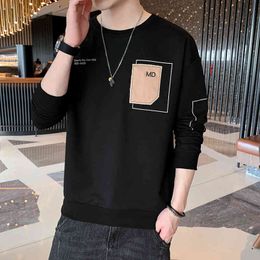 Round Neck Sweater Men's Spring and Autumn Tide Brand Sticker 2022 New Long Sleeve T-shirt Casual Loose Bottomed Shirt Clothes