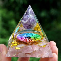 Decorative Objects & Figurines Orgonite Pyramid Amethyst Peridot Healing Crystal Energy Generator Crafts Lucky EMF Protection Meditation Hom