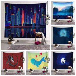 Home Living Room Decoration Simple Animation Wall Carpet Landscape Character Animal Tapestry Tapiz J220804