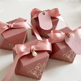 Gift Diamond Shape Paper Candy es Chocolate Packaging Box Wedding Favors for Guests Baby Shower Birthday Party 220812