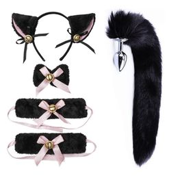 Lolita 5 pcs/set Cat Cosplay sexy Anal Toys Erotic Costume Tail Ears Collar Paws With Bells Kit Gothic Accessory