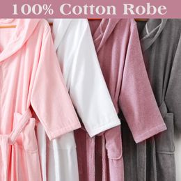 Women's Sleepwear Spring El Home Cotton Bathrobe For Men Women Hooded Terry Towel Robes Male Solid Extended Long Warm Dressing GownWomen's