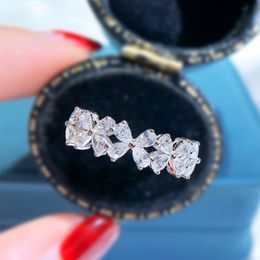 2022 Ins Top Sell Wedding Rings Sweet Cute Fashion Jewellery 925 Sterling Silver Water Drop Pear Cut White Topaz CZ Diamond Gemstones Party Women Flower Band Ring Gift