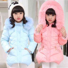 Big Size Teenage Princess Winter Warm Jacket Thick Heavy Weight Slim Grid Fur Collar Hood Outerwear For Girl Children Windbreaker J220718