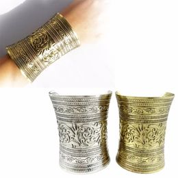 Bangle 1Pcs Vintage Tibetan Punk Style Tribal Retro Bronze Pulseira Carving Flower Wide Chain C Shape Cuff OpenedBangleBangleBangle