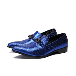 Sparkling Blue Sequins Men Party Dress Shoes Fashion Pointed Toe Real Leather Shoes Male Wedding Brogue Shoes