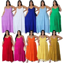 Summer Maxi Dresses Designer Plus Size Women Clothing Multi-color Sexy Suspender Tiered Long Doll Dress L-5XL