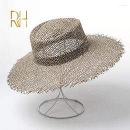 Wide Brim Hats Casual Summer Girls Round Bowler Raw Fringe Straw Hat Hollow Seagrass Salt Natural Women Sun For Party VacationWide Wend22