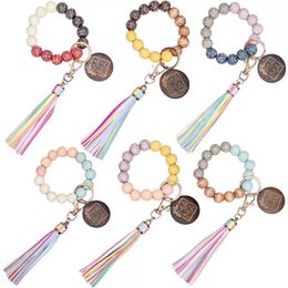 Wooden Bead Bracelets Tassel MAMA Letter Keychain Handmade Jewelry Wristband Pendant Fashion Wristlet Bangles Holder Wrist Ring Mother's Day Gift