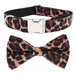 leopard Dog Collar Bow Tie with Metal Buckle Big and Small Dog&Cat Pet Accessories Y200515