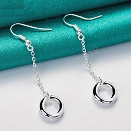 925 Sterling Silver Round Circle O Long Dangle Earrings For Woman Wedding Engagement Fashion Party Charm Jewellery