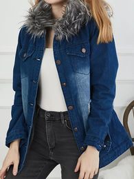 Women's Jackets Denim Jacket Women Faux Fur Coat Long Sleeve Autumn Winter Casual Streetwear Button Down Overcoat Vinatge Aesthetic Jean Jac