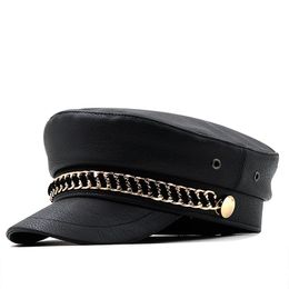 Berets Trend Winter Hats For Women French Style Pu Baker's Boy Hat Cool Baseball Cap Black Visor Gorras CasquetteBerets