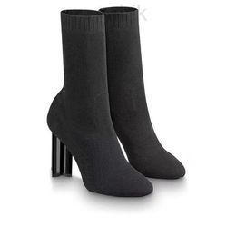 Designer-Schuhe Damen Silhouette Ankle Boot Schwarz Stretch Textil Martin Stiefel High Heel Sockenstiefel bestickte Damenkleidschuhe