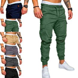 2022 Men Pants Joggers Sweatpants Casual Male Sportswear Solid Multi-pocket Cargo Trousers Hip Hop Harem Pants Slim Fit G220713