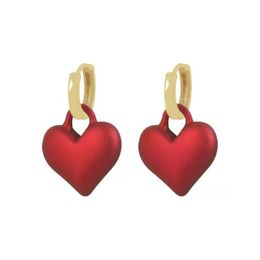 Dangle & Chandelier Coconal Premium Frosted Matte Red Heart Pendant Ear Button Korean Fashion Earrings For Woman Party Sweet Elegant Accesso