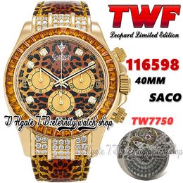 -2022 TWF TW116598 A7750 Chronograph Automatische Herren Uhr 40mm Baguette Diamant Lünette Lünette Löadblatt Goldkoffer