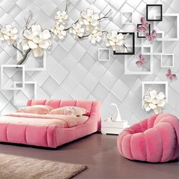 White jewel floral 3d flower wallpaper papel de parede sofa TV background home decor wallpaper papel mural