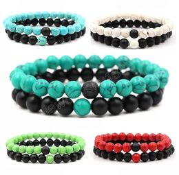 couples 2pcs/set 8mm beaded strands love bracelet white green red turquoise bead bracelet for woman mens bangles Bracelets Jewelry Valentines Day Chirstmas Gift