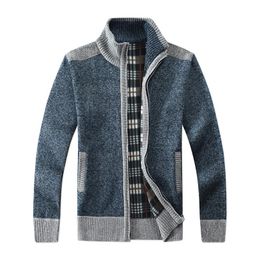 Men's Sweaters Men's Sweater Coat Fashion Patchwork Cardigan Men Knitted Jacket Slim Fit Stand Collar Thick Warm Coats MenMen's