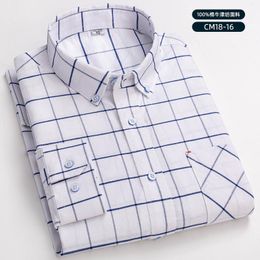 Men's Casual Shirts Men's Cotton Oxford Plaid Strip Solid Color Long Sleeve Button Up Regular Fit Business Dress Shirt For MenMen's