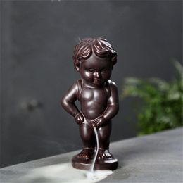 Fragrance Lamps Peeing Little Boy Children Backflow Incense Burner Ceramic Purple Indoor Home Ornaments DecorationFragrance