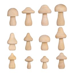 Wooden Mushroom for Crafts Unfinished Mushroom Peg Dolls Painting DIY Landscape Projects Natural Wood Arts