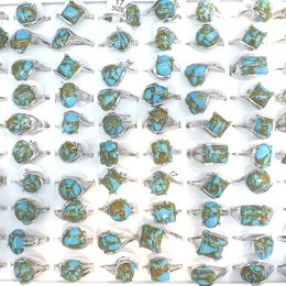 Natural Turquoise Rings With Green Decorative Pattern 50pcs/lot Size Mixed