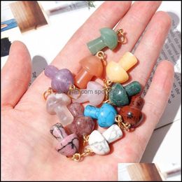 Arts And Crafts 100Pcs 2Cm Mushroom Statue Natural Crystal Stone Carving Charms Reiki Healing Gold Pendant For Women Jewelr Sports2010 Dhhxk