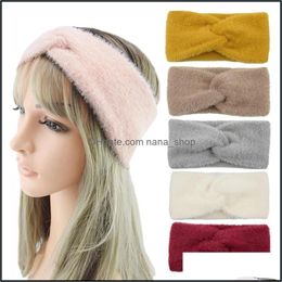 Headbands Hair Jewellery Women Headband Cross Top Knot Elastic Hairbands Solid Colour Warm Fleece Hairband Twisted Headwrap Accessories Drop De