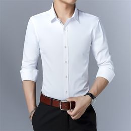 Cotton Long Sleeve Shirt Solid Slim Fit Male Social Casual Business White Dress Men Brand Clothing 5XL 6XL 7XL 220322