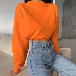 Fashion Plus Size Hoodie Ladies Sexy Solid Color Cropped Top Casual Long Sleeve Sweater 220812