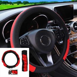 Steering Wheel Covers 1pc Car Auto Cover Leather Breathable Anti-slip Protector RED Interior AccessoriesSteering