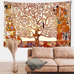 Psychedelic Tree of Life Wall Rug Gustav Climbs Kiss Hanging Hippie Boho Decor Cloth Abstract Painting Home J220804