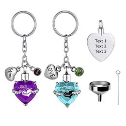 Heart Key Rings with Birthstone and Love Pendant Memorial KeyChain Cremation Urn for Ashes Jewellery to Men Women - Always in my heart