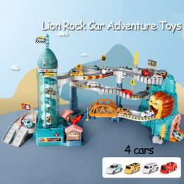 Electric Dinosaur Toys Car Dino Adventure Curved Road Link Lion Track Rail Vehicle Kids Interaction Game Children Birthday Gifts 220608
